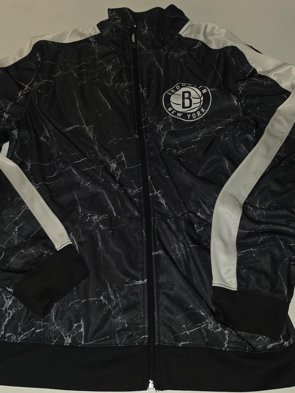 NBA Kids Black Marble-Print Track Jacket with White Stripe